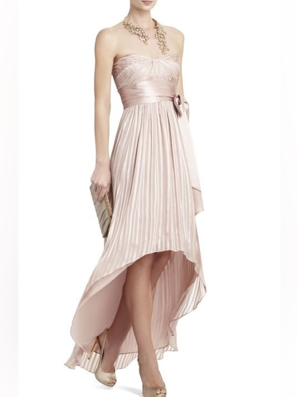 BCBG Max Azria Alicia Silk Charmeuse Dress Antique Blush Pink Size 6